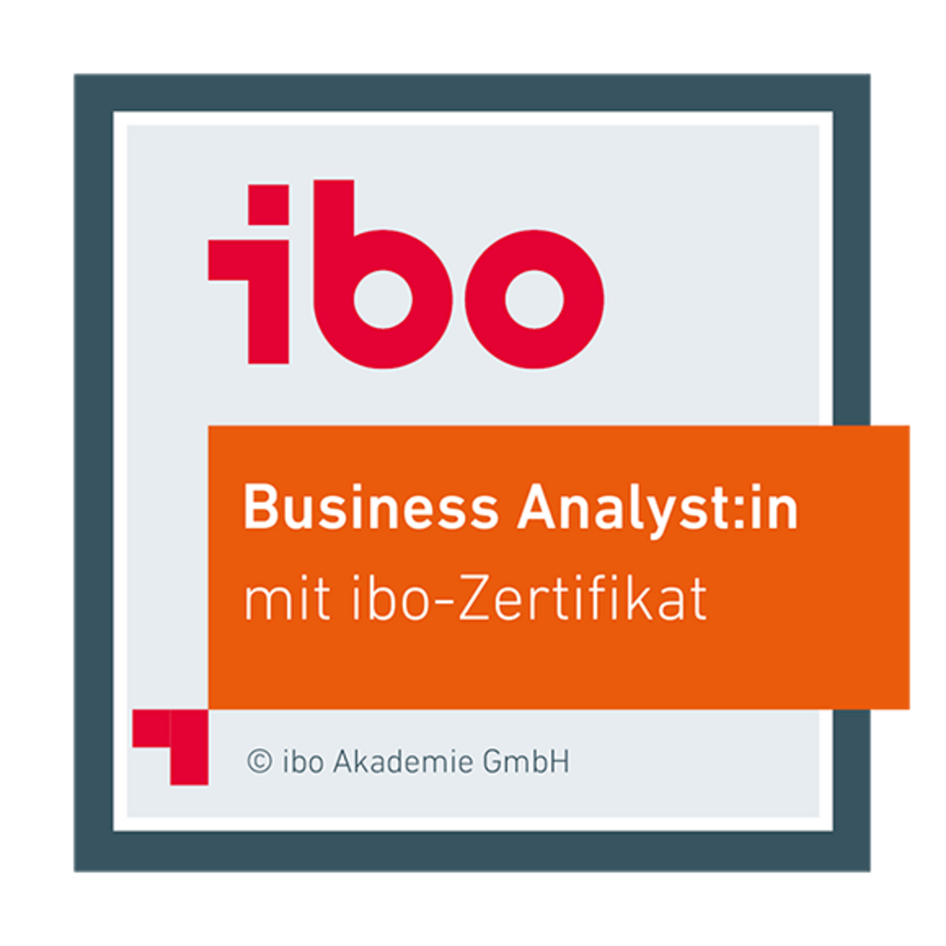 ibo Badge: das ibo-Zertifikat in digitaler Form. Hier für den Business-Analyst mit ibo-Zertifikat