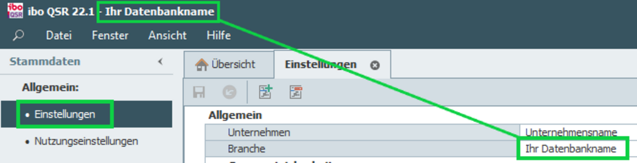 ibo QSR Datenbankname Screenshot