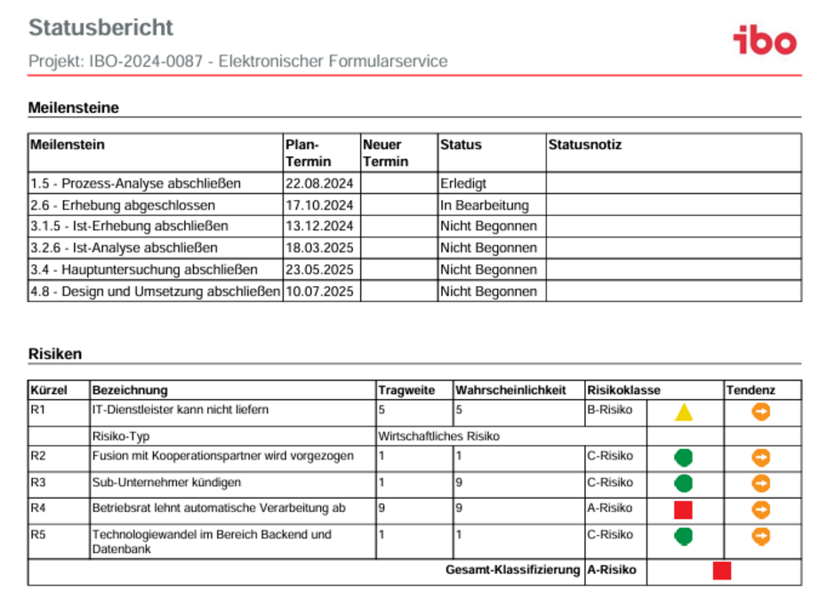 Projektstatusbericht - Beispiel aus ibo netProject