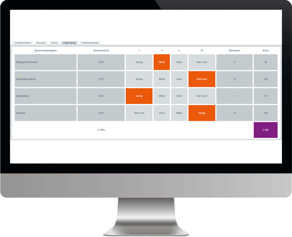 Projektpriorisierung mit Software Übersicht am Bildschirm über Projektpriorisierung von ibo netProject